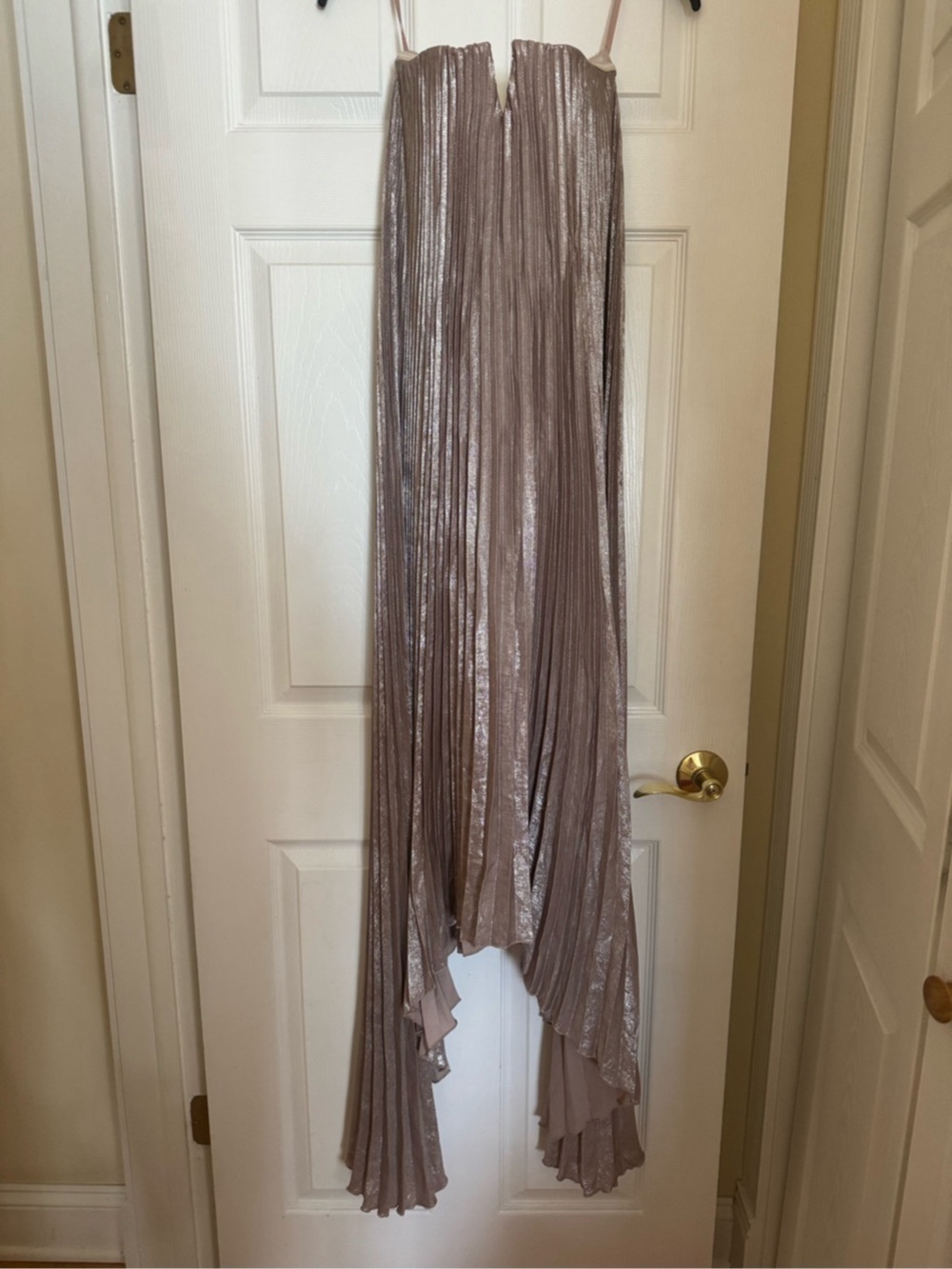 VICI Pleated Maxi Dress in Champagne/Pink